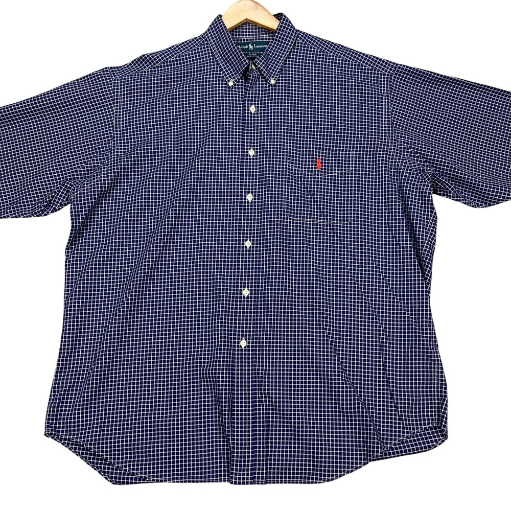 Ralph‎ Lauren Shirt Mens XL Blue White Gingham Long Sleeve Button Down Pony EUC